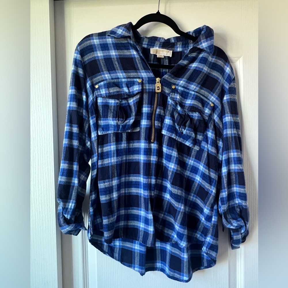 Michael Kors Large Blue Plaid Top